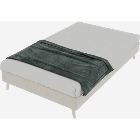 Cadre de lit minimaliste moderne, 90x200 cm, beige, en tissu velours hollandais, base basse, mobilier de chambre moderne. Sans mécanisme de relevage à gaz, tête de lit ni matelas. (1/5)