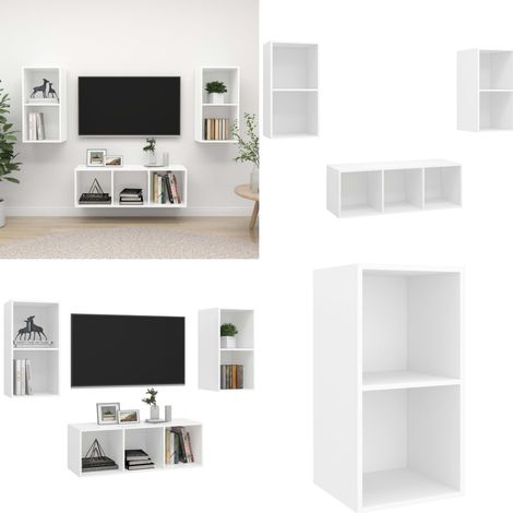 3-tlg. TV-Schrank-Set Weiß Holzwerkstoff - TV-Schränke - Wandhalterung