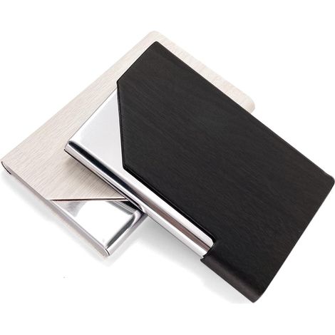 2 pièces porte-cartes de visite mince en cuir PU, personnalisable pour hommes et femmes. (1/5)