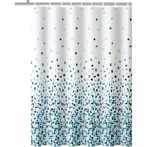 Motivo a mosaico - Blu, tenda da doccia (confezione singola), per vasca da bagno e bagno, lavabile, antimuffa e antibatterica - Crezuo (1/4)