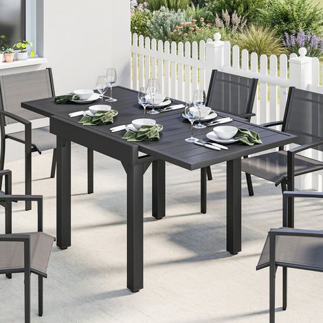 Table de jardin extensible pour 4 à 6 personnes. 160/80 x 80 x 75 cm. table à manger extérieure en aluminium. noir
