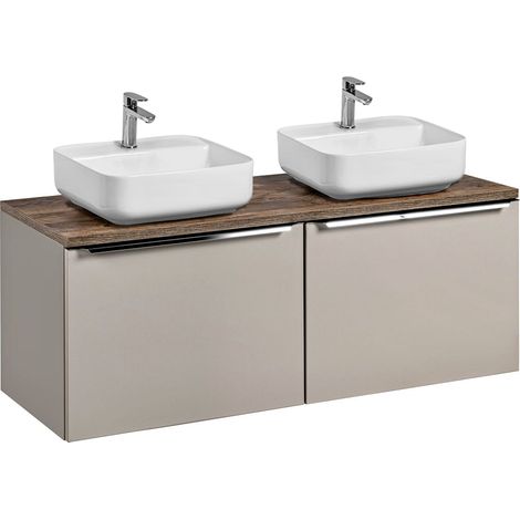 Doppelwaschtisch-Unterschrank in taupe Vintage Oak 120cm PUEBLA-56-TAUPE, B/H/T 120,4/62,5/46 cm (1/5)
