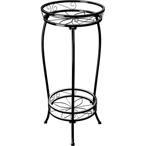 Support pour plantes d'intérieur en métal à 2 niveaux - Noir - Grand support pour plantes multiples - Pour terrasse, jardin, balcon, salon (1/5)