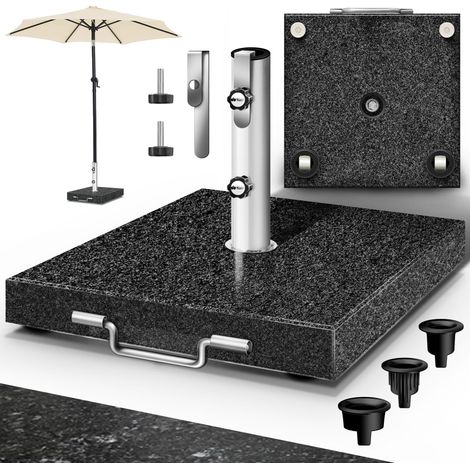 tillvex® Granit Sonnenschirmständer mit Rollen & Transportgriff Anthrazit - 27 kg Eckig Schirmständer Sonnenschirm mit Edelstahlrohr Balkonschirmständer für Schirmstöcke 16-48 mm & 300 cm Schirmdurc