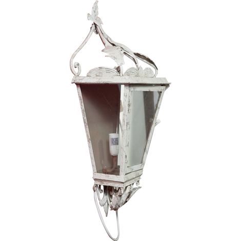 Wandleuchte aus Schmiedeeisen mit antikiertem weißem Finish, elektrifiziert L28xPR16,5xH61,5 cm.