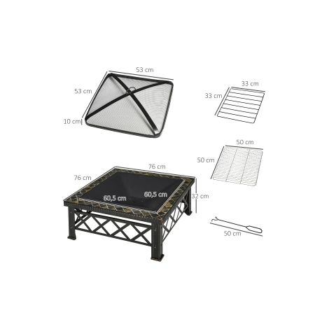 Brasero de jardin noir 3-en-1 avec pare-étincelles, grille de cuisson et bac à glace pour jardin, terrasse et barbecue (1/5)