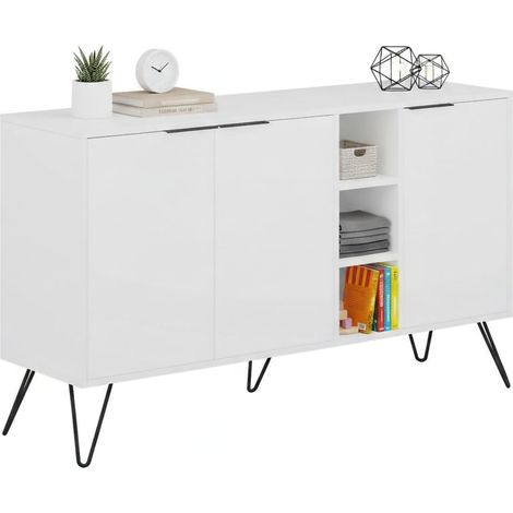 Dmora - Kommode Perseus, Wohnzimmerbuffet, Wohnzimmer-Sideboard, Moderne Küchen-Speisekammer, 142x36h83 cm, Weiß, mit verstärkter Verpackung