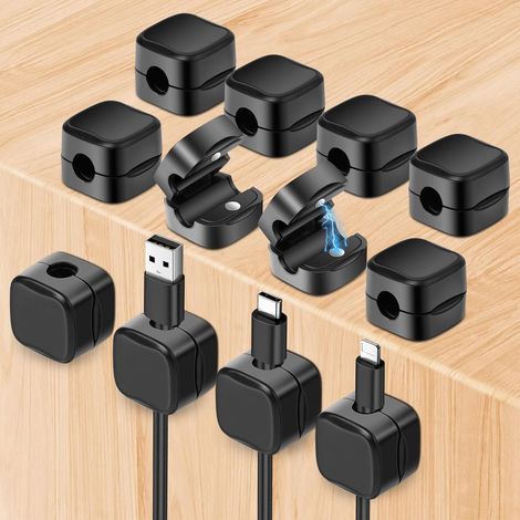 12 Pièces Clips de Gestion de Câbles Magnétiques,Clips de Câble Autocollants Organisateur de câbles de Bureau pour la Maison le Bureau la Cuisine, le Mur la Voiture la Chambre(A-Noir) (1/5)