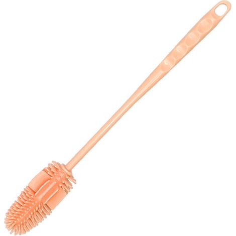 Spazzola per bottiglie da cucina con manico lungo, antiscivolo, multifunzionale, adatta per la pulizia di bottiglie di vetro, rosa, confezione da 2 pezzi. (1/3)
