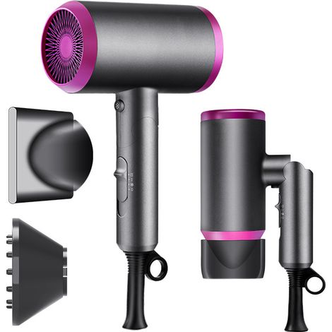Sèche-cheveux ionique - Sèche-cheveux professionnel à chaleur négative avec buse et capuchon - Sèche-cheveux pliable