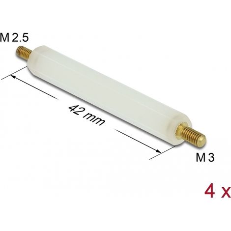 Delock Separador M2.5 x M3, hexagonal, exterior / exterior, 42 mm natural 4 piezas