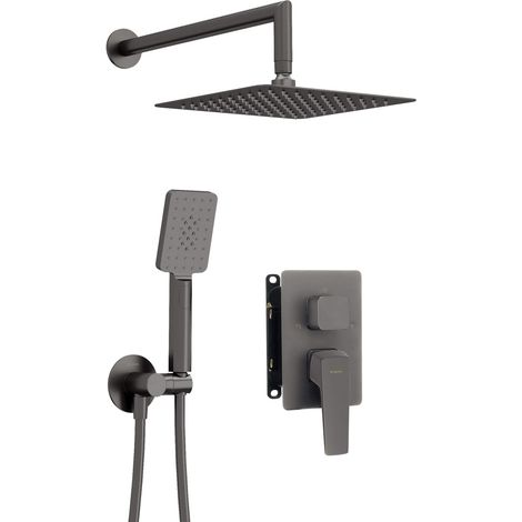 Set doccia a incasso con miscelatore doccetta e soffione quadrato finitura titanio - Blevo (1/4)