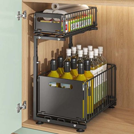 Rangement Coulissant Sous Evier - Etagere Double Niveau - Pour Cuisine - 2 Pieces (1/5)