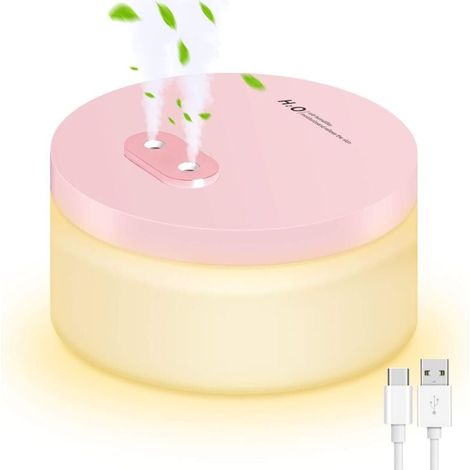 2 en 1 Humidificateur d'air Bébé Silencieux Ultrasonique Mini diffuseur sans Fil Timing Veilleuse Nuit, Chaude Lumière,6h/8h Arrêt Automatique, Bureau/Maison/Chambre Bébé-Rose-Fei Yu (1/4)