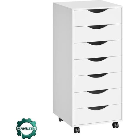 Manuzen - Caisson de bureau à roulettes blanc – 5 tiroirs (1/3)