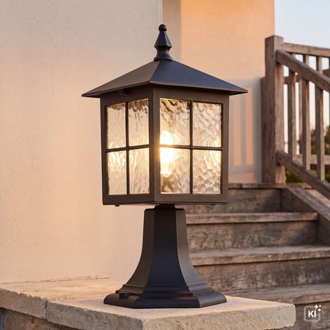 Stehlampe außen IP43 Schwarz E27 45 cm Glas Metall Rustikal Wegeleuchte Hof Haus