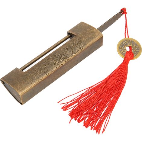 Cadenas chinois antique en laiton, porte-bonheur poisson, ouverture latérale, ton cuivré, espacement 5,9 cm, style ancien (1/5)