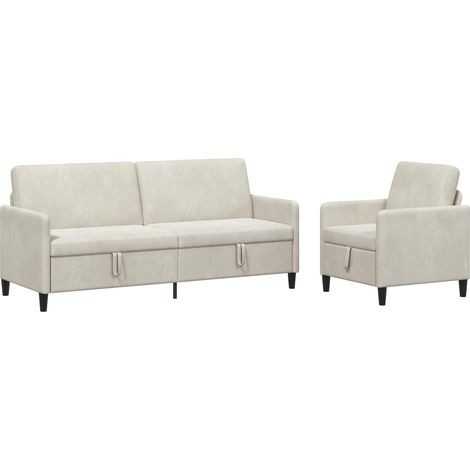 Sofa Set mit Stauraum 2 stk. Creme Polyester vidaXL