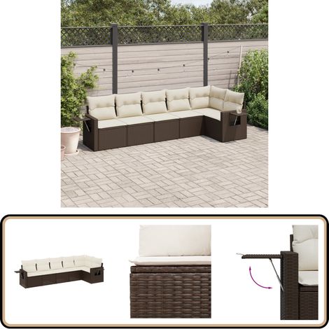 6-tlg. Garten-Sofagarnitur mit Kissen Braun Poly Rattan - Gartensorte - Gartenmöbelset - PE-Rattan Möbel - Outdoor Lounge Set - Balkonmöbel