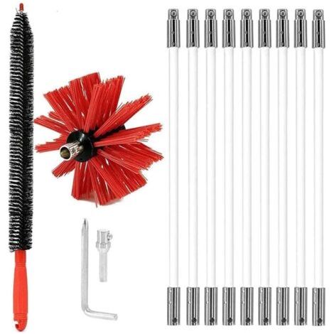 Kit de ramonage, système de verrouillage à bouton chromé, kit de ramonage, brosse de ramonage, outil de ramonage avec 9 tiges flexibles (couleur : 9 tiges, taille : 410 mm) (1/5)