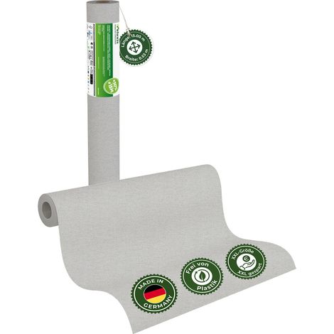 Vliestapete Vliestapete farbig – UNI Tapete einfarbig Nebelgrau, XXL 15,00 m x 0,53 m, matt, waschbeständig, stoßfest, Made in Germany – Veluxis