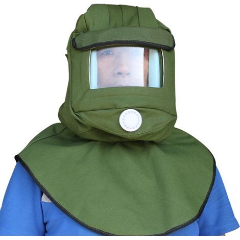 cappuccio per sabbiatura, maschera antivento per casco, maschera antipolvere per sabbiatura, maschera protettiva, verde