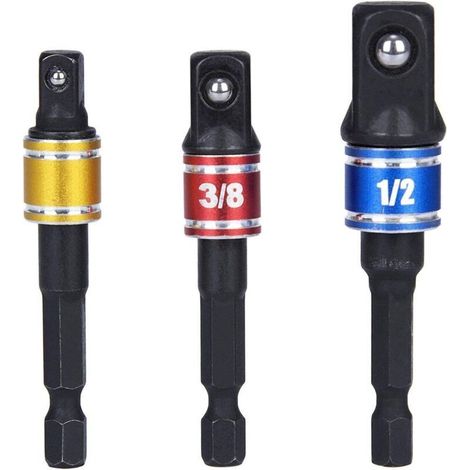 Adaptateur Douille 1/2 3/8 1/4 Forets Hexagonale Adaptateur Set Clé d'écrou Reducteur Socket Adaptor Converter Clés à Rochet Embouts (Black) (1/3)