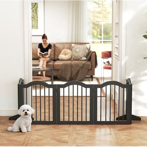 Hundeabsperrgitter 261,5x29,5x61 cm aus schwarzem Holz, klappbar, platzsparend, 5 Paneele (1/5)