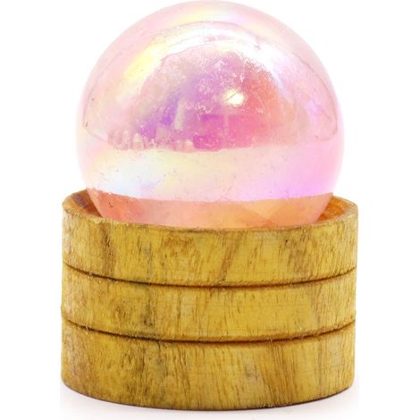 Esfera de cristal de cuarzo rosa de 40 mm con titanio y soporte