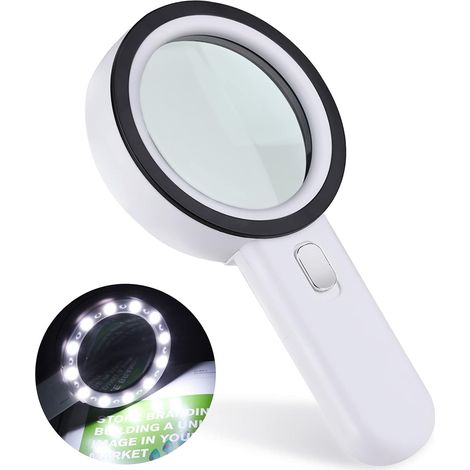30-fache Vergrößerungslupe, große Lupe mit Licht, LED