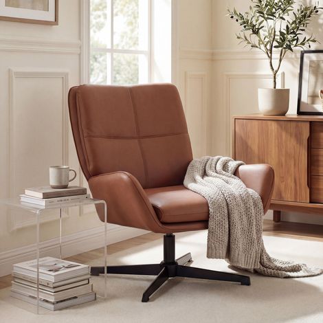 Butaca de Salón Tapizado en PU Sillón Lectura con Asiento Acolchado Reposabrazos Patas Metálicas Marrón (1/5)