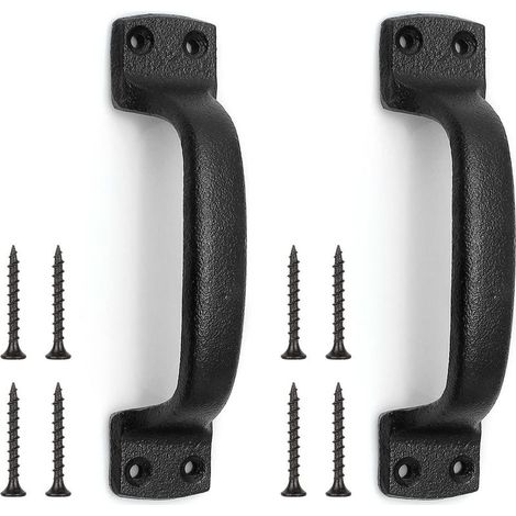 Poignées de porte noires, poignées de porte de grange, poignées de porte en fonte pour abri de jardin, poignées de porte coulissante, poignées de portail intérieur pour portails en bois, armoires et p (1/5)