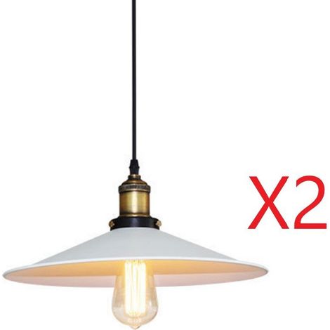 Rétro Lustre Suspension Industrielle 26cm Plaofnnier Fer Abat-jour en Métal Blanc 2PCS (1/5)