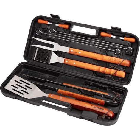 Ensembles d'outils de barbecue à manche en bois, ensembles de vaisselle pour barbecue, accessoires de barbecue, grattoirs en acier inoxydable durable, pinces, brosses de nettoyage, etc. (1/4)