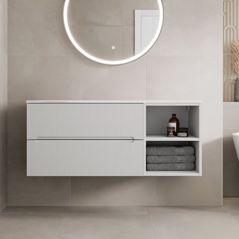 1200mm Bathroom Vanity Unit Countertop Wall Hung Drawer Units & Shelves White (1/5)