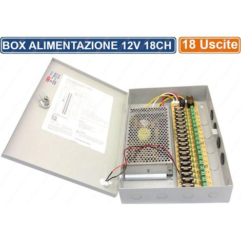 RACK BOX METALLICO ALIMENTATORE STABILIZZATO A COMMUTAZIONE 18 USCITE DC12V CCTV (1/2)