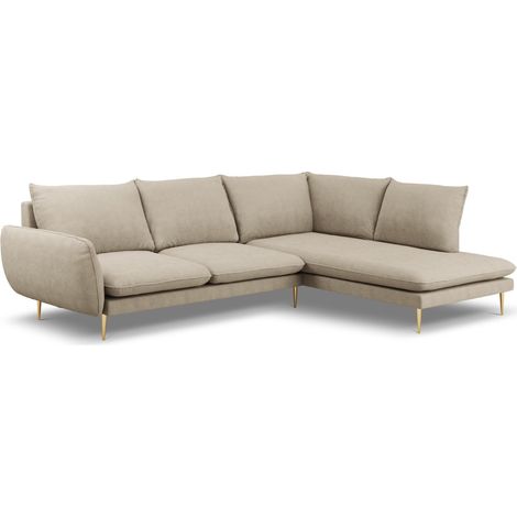 Canapé d'angle droit 6 places en tissu structurel beige (1/5)