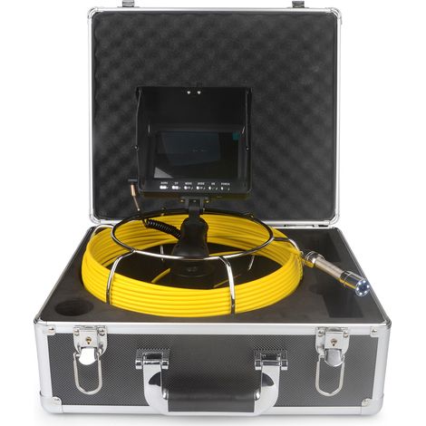 Cámara endoscópica profesional IP68 para inspección de tuberías en sistemas de drenaje y sanitarios, con pantalla LCD de 5" y cable de fibra óptica de 20 m (1080p). (1/2)