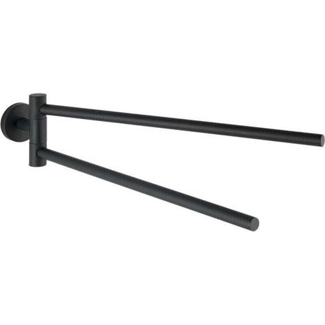 Porte Serviette Salle de Bain mural Uno Bosio Black, XU, Barre porte-serviettes mural avec 2 bras mobiles, Acier Inox, 5,5x9x43 cm, Noir mat - KZQ (1/3)