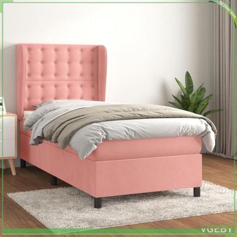 Sommier à lattes avec matelas - Modèle Rose Velours - Tête de lit réglable - Matelas 90x190x20 cm - Ressorts ensachés (1/5)