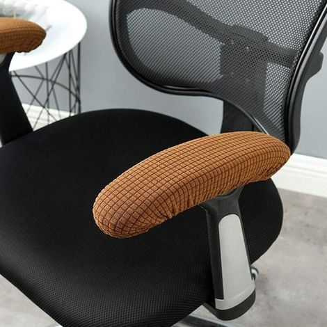 1 paire de housses d'accoudoirs en polyester pour chaise de bureau - Amovibles, élastiques, lavables et imperméables (café clair)