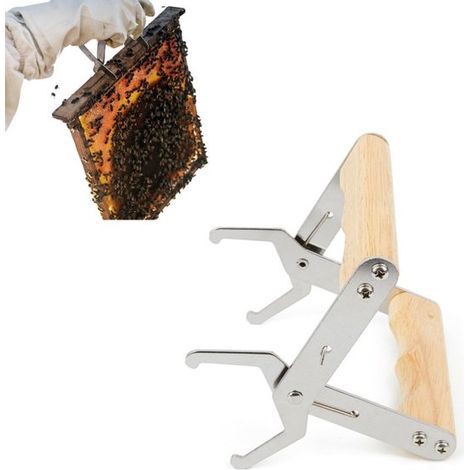 Pinza para marco de colmena con mango de madera, herramienta de apicultura de madera natural para la recolección de miel. (1/5)