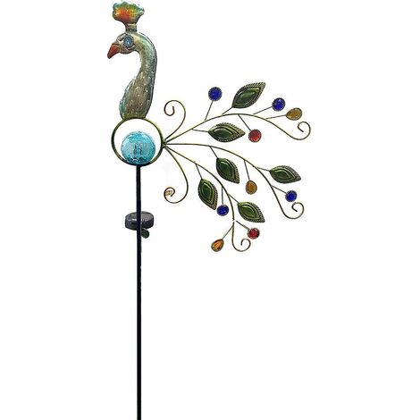 Lampe de jardin solaire LED en métal en forme de paon, à enterrer. (1/4)