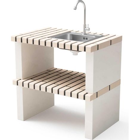 MOVELAR - Caballete lateral Nazca con lavabo y grifo para Barbacoa de Obra Prefabricada (Beige - 86,5 x 58 x 58 cm) - Uso en Exteriores (1/3)
