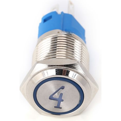2 interrupteurs à bouton-poussoir métalliques à 5 broches, tête plate de 16 mm, à réarmement automatique avec voyant lumineux n° 4 (220 V CA, bleu) (1/5)