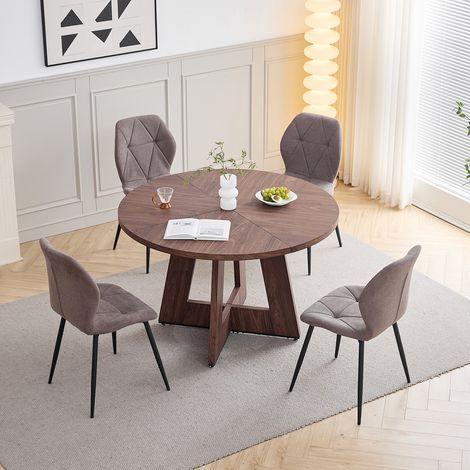 Wokaka Lot table et chaise - table ronde 120cm en MDF avec 4 chaises de salle à manger (marron) – Conception ergonomique (1/5)