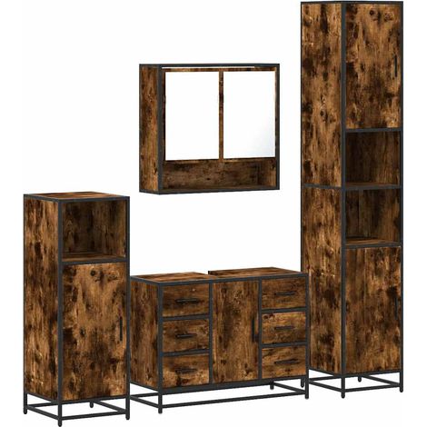 Maison Exclusive - 4-tlg. Badmöbel-Set Räuchereiche Holzwerkstoff