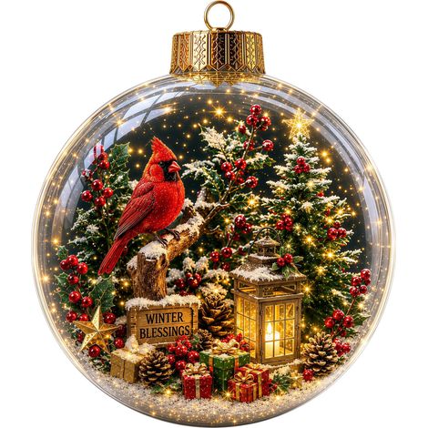 Boule de Noël lumineuse 3D en acrylique et cristal, motif traîneau de rennes et chalet arctique, à suspendre pour la décoration de fenêtre. (1/5)