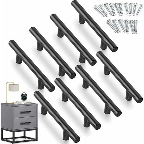 Green Mobility-Boutons et poignées de meubles,8 PCS T- Bar Bâton Cuisine Porte Poignées Tire Avec Vis(150MM), Espacement des Trous de 96 mm, le noir (1/5)