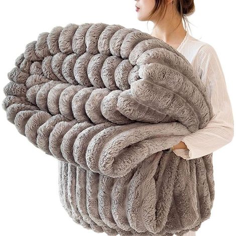 Couverture douillette, 200 x 230 cm couvre-lit couverture de canapé pour maman, femme et petite amie, Couverture Plaid,Gris (1/5)